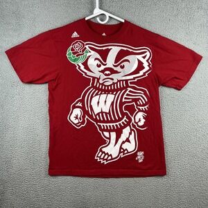 Wisconsin Badgers Shirt Mens Large Red NCAA Football Adidas Bucky Rose Bowl